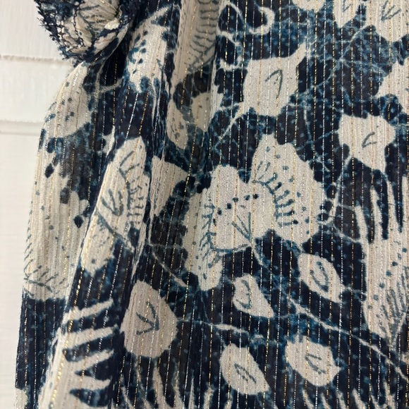 ULLA JOHNSON Dira‎ Top Indigo Metallic Ruffle Size 0 Flutter Sleeve Tassel Tie - Picture 5 of 16